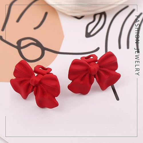Christmas Red Bow Tie Clip On Earrings For Women