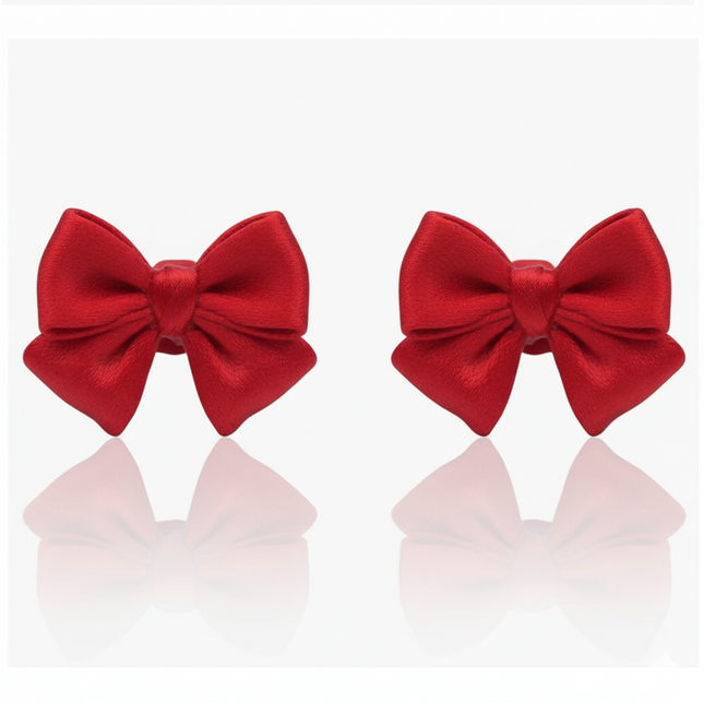 Christmas Red Bow Tie Clip On Earrings For Women