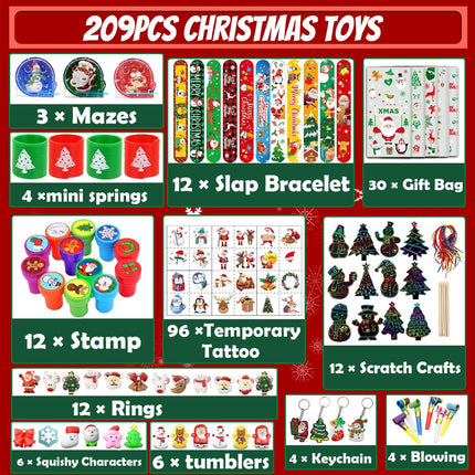Christmas Stocking Stuffers Assortment Toys - 209 Pieces Party Favors