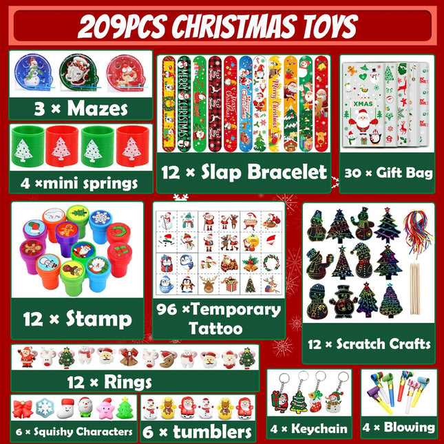 Christmas Stocking Stuffers Assortment Toys - 209 Pieces Party Favors