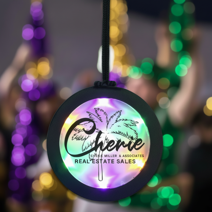 Customized Flashing Mardi Gras Medallion - Ultra Close Up