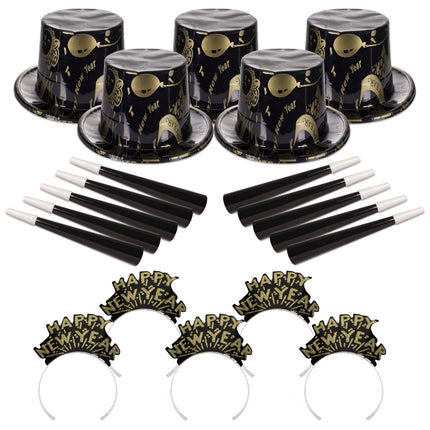 Ebony & Gold New Year Party Kit For 50 Guests