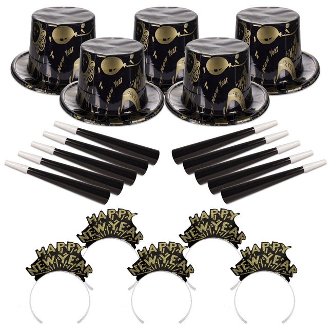 Ebony & Gold New Year Party Kit For 50 Guests