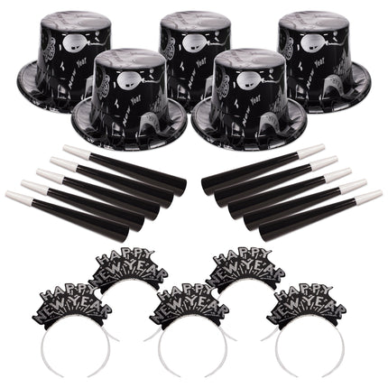 Ebony & Silver New Year Party Kit For 50 Guests