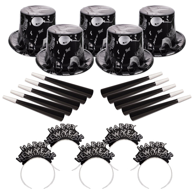 Ebony & Silver New Year Party Kit For 50 Guests