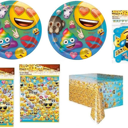 Emoji Birthday Party Supplies Set - Plates, Banner, Loot Bags for 16 Guests