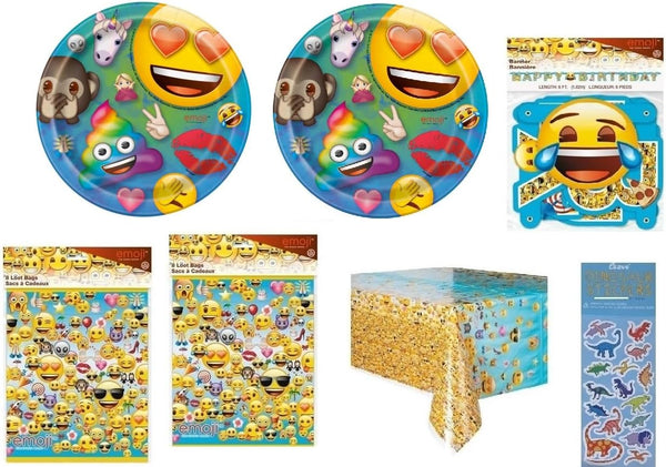 Emoji Birthday Party Supplies Set - Plates, Banner, Loot Bags for 16 Guests