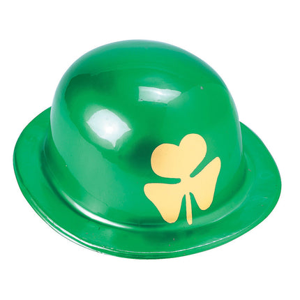 Festive Derby Hats With Gold Shamrock Print - 12 Per Pack