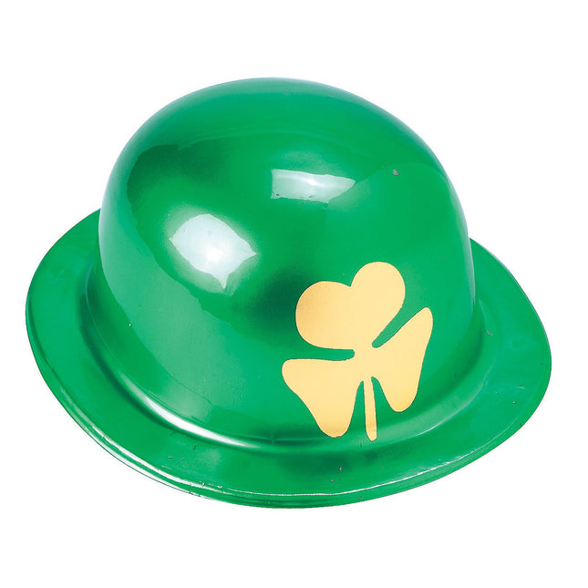 Festive Derby Hats With Gold Shamrock Print - 12 Per Pack