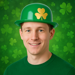 Festive Derby Hats With Gold Shamrock Print - 12 Per Pack