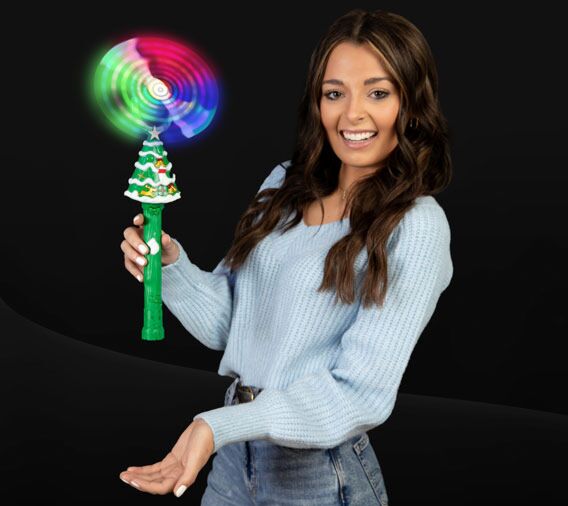 15 Inches Light Up Christmas Tree Windmill Wand - 1 Per Pack