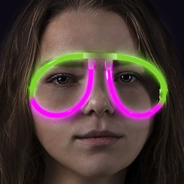 Glow Green & Pink Bi-Color Aviator Style Eyeglasses