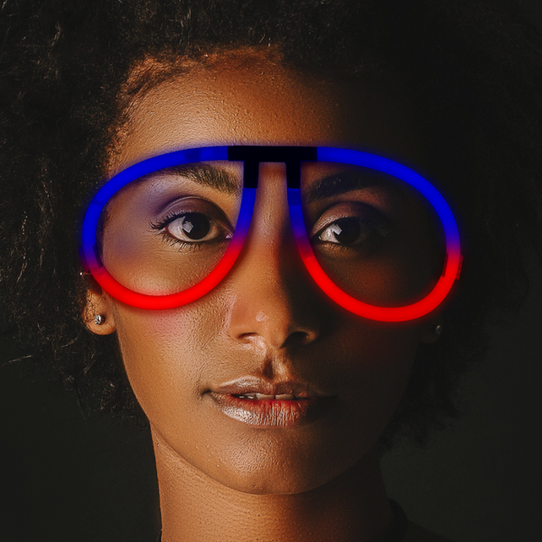 Glow Red & Blue Bi-Color Aviator Style Eyeglasses
