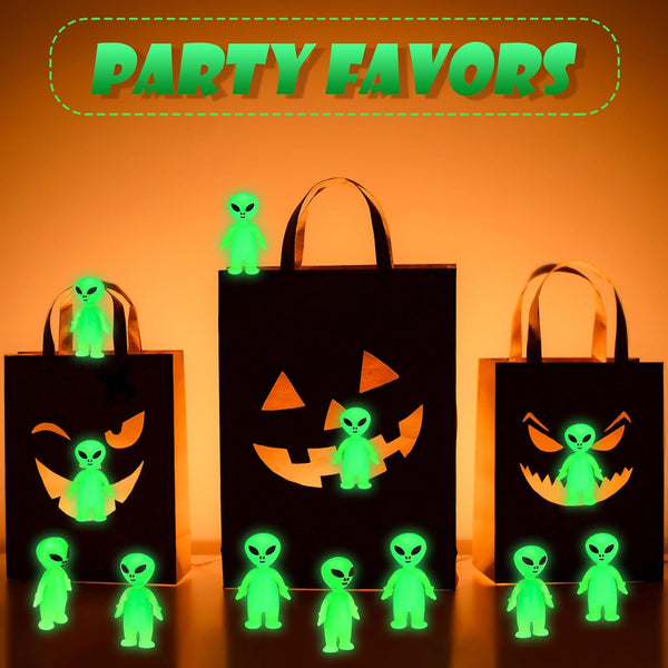 Glow In The Dark Mini Alien Figures With Card - 30 Figurines & 30 Cards Per Pack