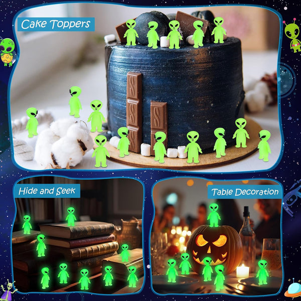 Glow In The Dark Mini Alien Figures With Card - 30 Figurines & 30 Cards Per Pack