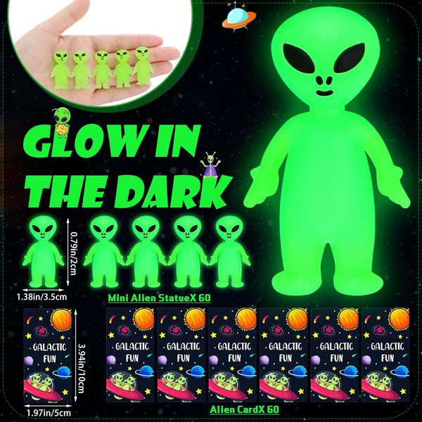 Glow In The Dark Mini Alien Figures With Card - 30 Figurines & 30 Cards Per Pack