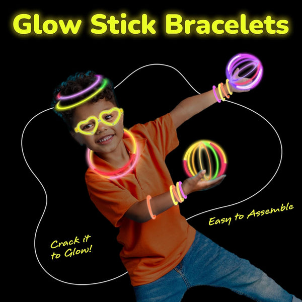 Glow In The Dark Stick Bracelets & Heart-Shaped Eye Glasses - Assorted Set