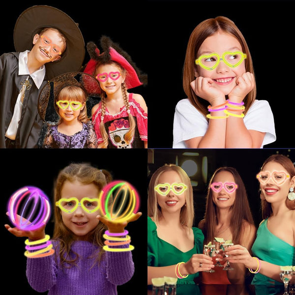 Glow In The Dark Stick Bracelets & Heart-Shaped Eye Glasses - Assorted Set