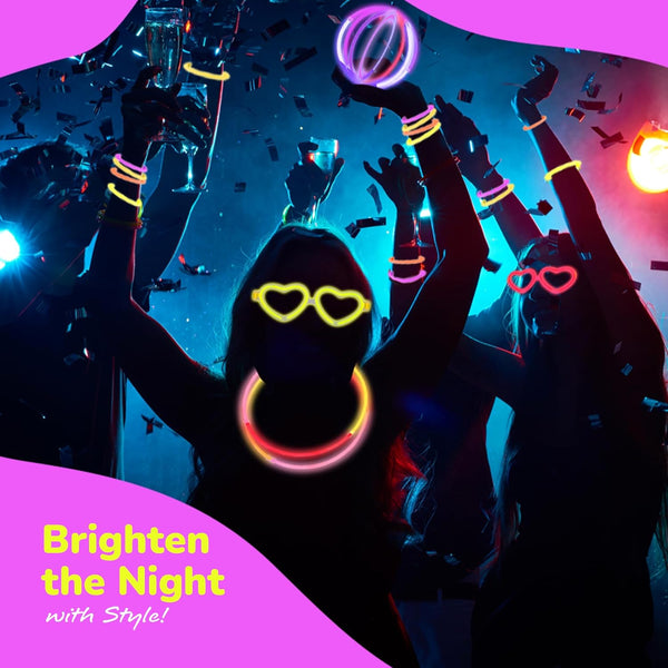 Glow In The Dark Stick Bracelets & Heart-Shaped Eye Glasses - Assorted Set
