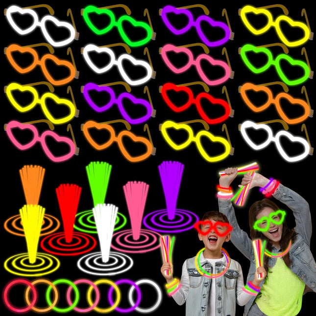 Glow In The Dark Stick Bracelets & Heart-Shaped Eye Glasses - Assorted Set