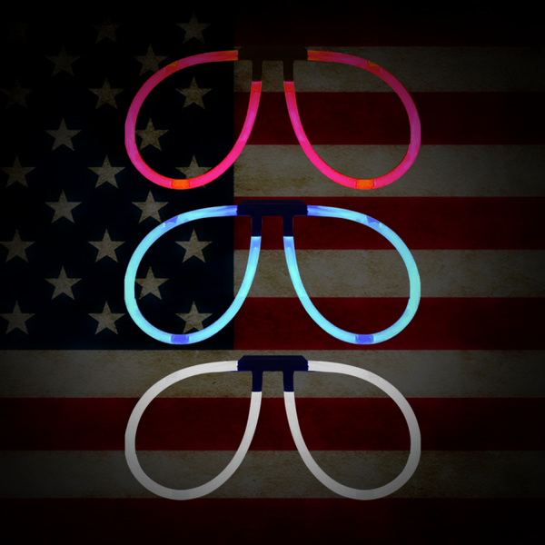 Aviator Style Patriotic Red, Blue & White Glow Eyeglasses - Pack of 150
