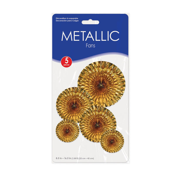 Gold Metallic Fans - 5 Per Pack