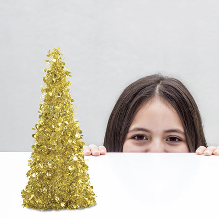 Gold Tinsel Tree 10" Centerpiece