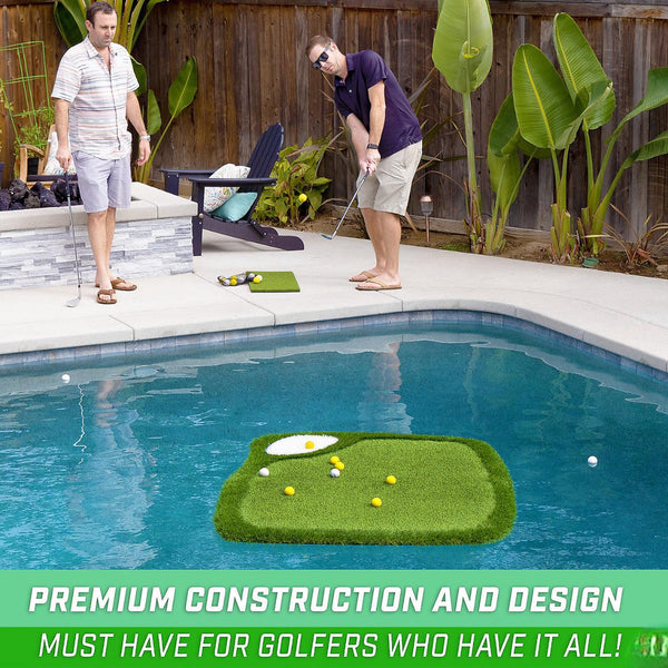 Gosports giant 5' floating island golf green with 24 floating foam balls and hitting mat