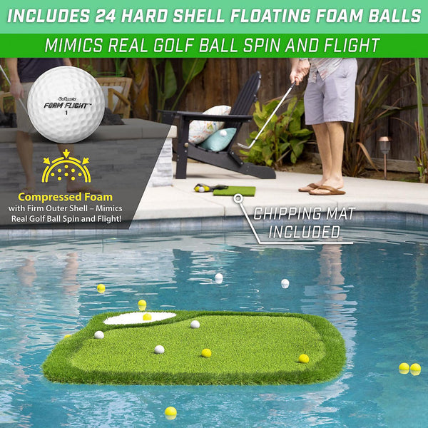 Gosports giant 5' floating island golf green with 24 floating foam balls and hitting mat