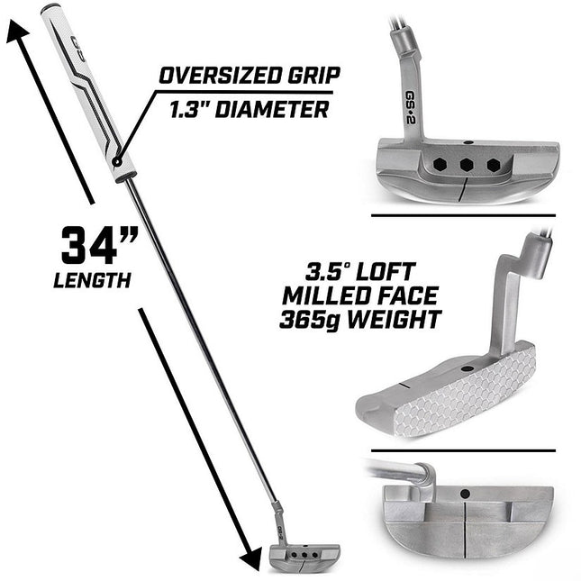Gosports Gs2 Tour Golf Putter - 34" Right-Handed Mallet Putter With Oversized Fat Grip And Milled Face