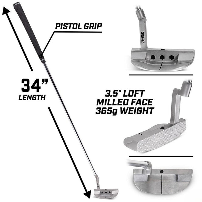 Gosports Gs2 Tour Golf Putter - 34" Right-Handed Mallet Putter With Pistol Grip And Milled Face