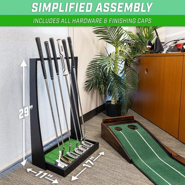 Gosports Premium Wooden Golf Putter Stand - Indoor Display Rack - Holds 6 Clubs - Black