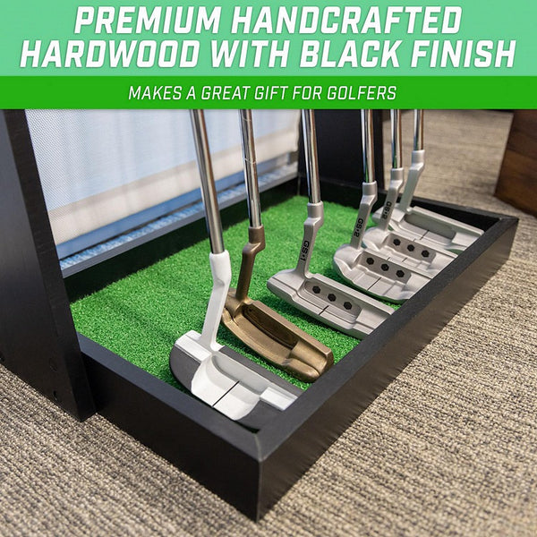 Gosports Premium Wooden Golf Putter Stand - Indoor Display Rack - Holds 6 Clubs - Black