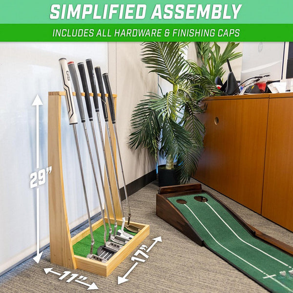 Gosports Premium Wooden Golf Putter Stand - Indoor Display Rack - Holds 6 Clubs - Natural