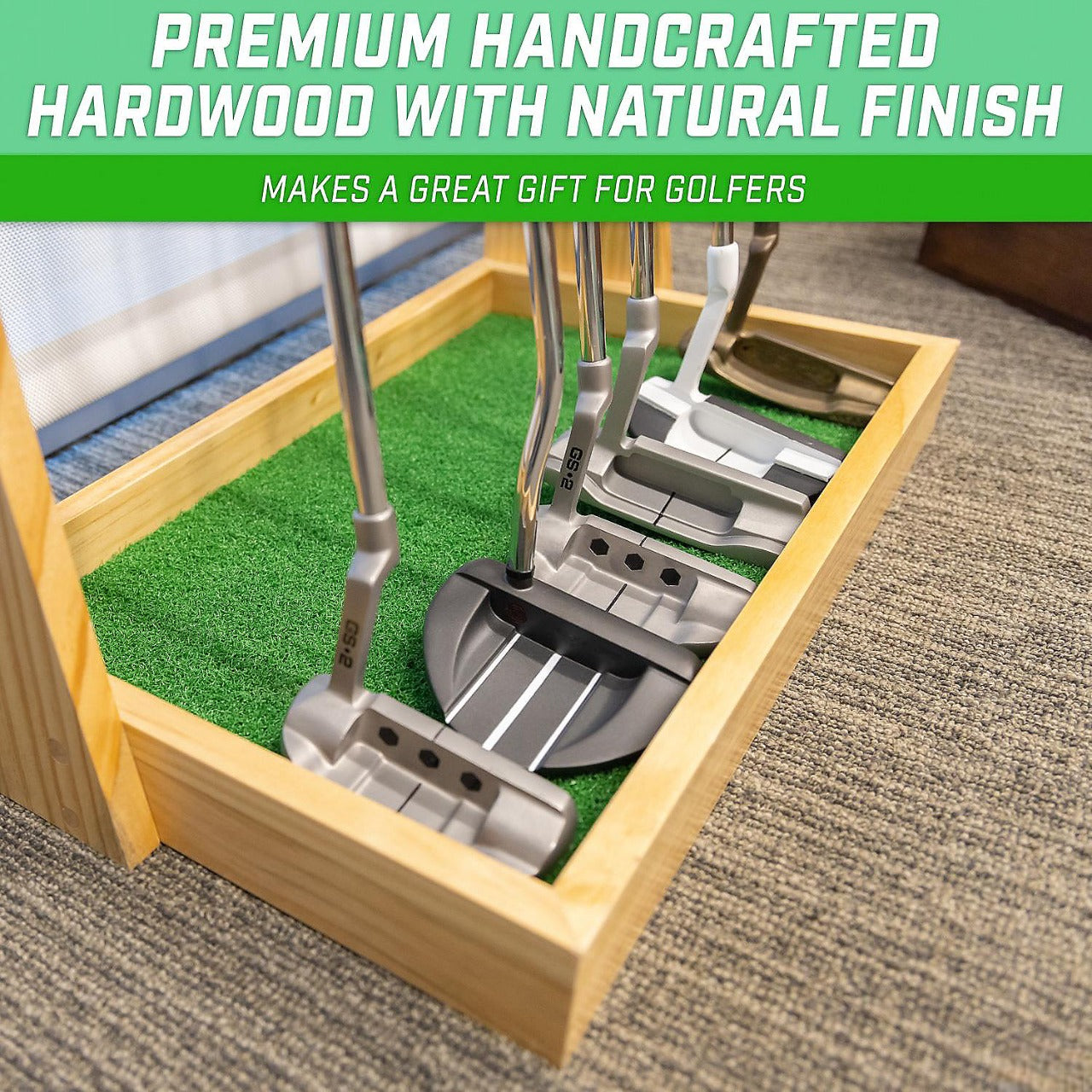 Large Putter Display Gosports Premium Wooden Golf Putter Stand - Indoor Display Rack - Hold