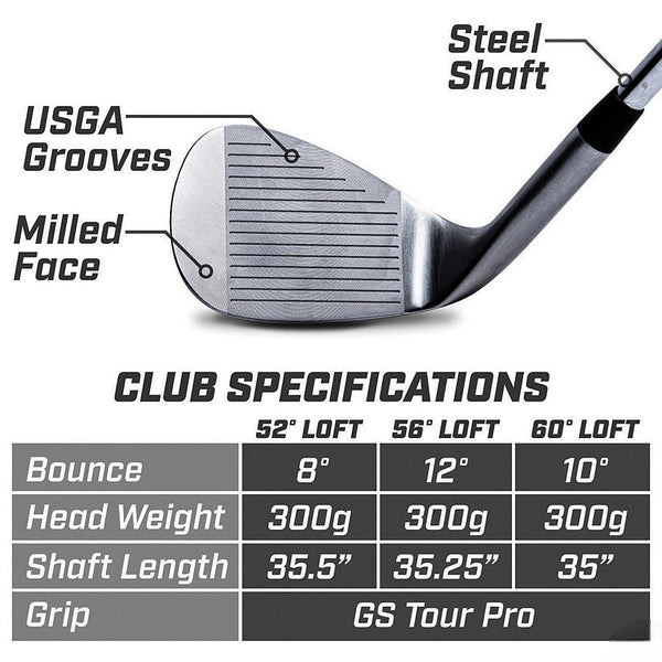 Gosports Tour Pro Golf Wedge Set – Includes 52 Degree Gap Wedge, 56 Degree Sand Wedge And 60 Lob Wedge Degree In Satin Or Black Finish (Right Handed)