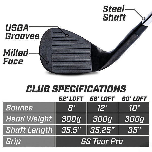 Gosports Tour Pro Golf Wedge Set – Includes 52 Degree Gap Wedge, 56 Degree Sand Wedge And 60 Lob Wedge Degree In Satin Or Black Finish (Right Handed)