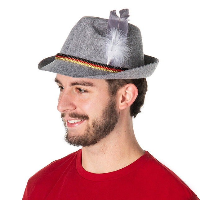 23 1/2" circ. Gray German Alpine Felt Hat with Feather