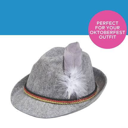23 1/2" circ. Gray German Alpine Felt Hat with Feather