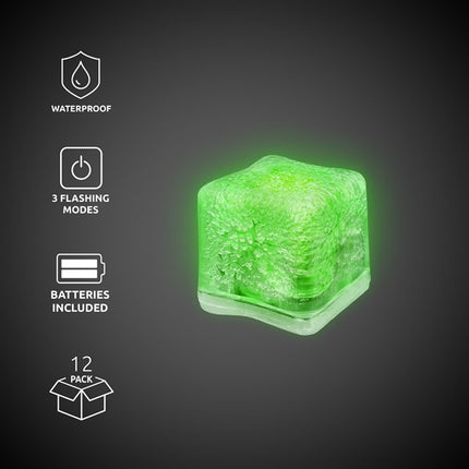 Green LED Light Up Ice Cubes - 12 Per Pack