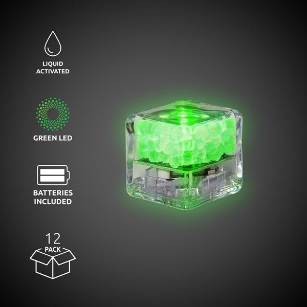 Green Liquid-Activated LED Ice Cubes - 12 Per Pack