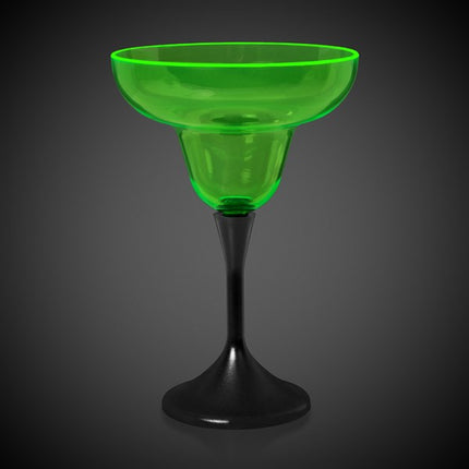 Neon Green LED 10 Oz Margarita Glass With Black Stem