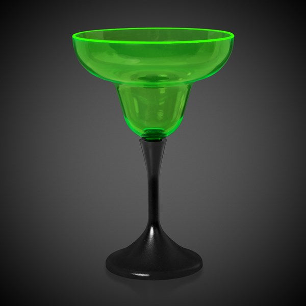 Neon Green LED 10 Oz Margarita Glass With Black Stem