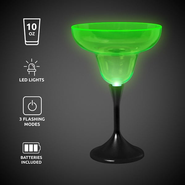 Neon Green LED 10 Oz Margarita Glass With Black Stem