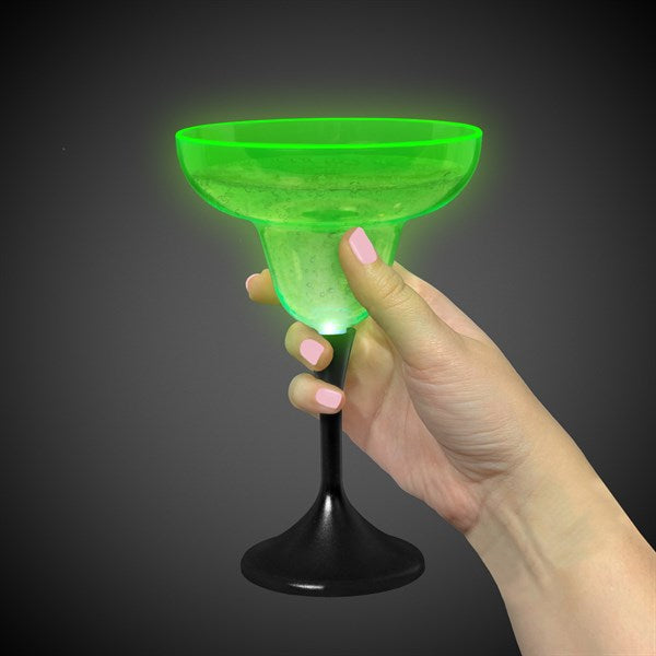 Neon Green LED 10 Oz Margarita Glass With Black Stem