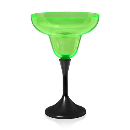 Neon Green LED 10 Oz Margarita Glass With Black Stem
