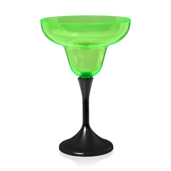 Neon Green LED 10 Oz Margarita Glass With Black Stem