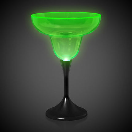 Neon Green LED 10 Oz Margarita Glass With Black Stem