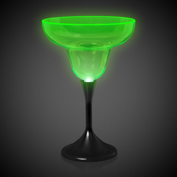 Neon Green LED 10 Oz Margarita Glass With Black Stem