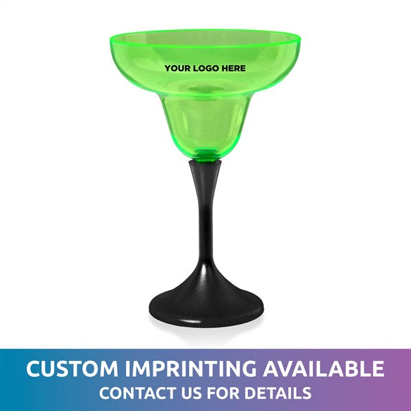 Neon Green LED 10 Oz Margarita Glass With Black Stem